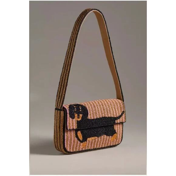 Anthropologie Handbags - Anthropologie The Fiona Beaded Shoulder Bag Animal Edition Dachshund Dog